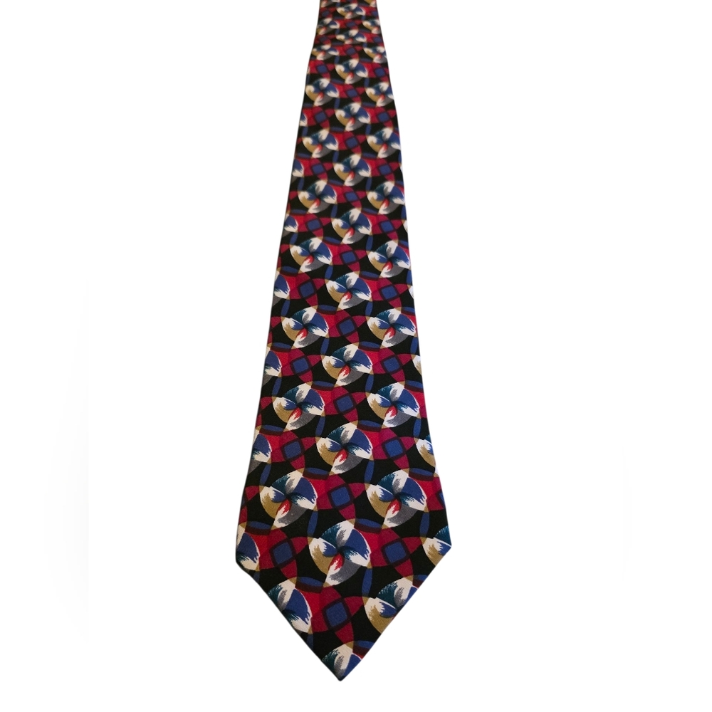 New With Partial Tags Viccini 100% Silk Red & Blue Geometric Print Neck Tie